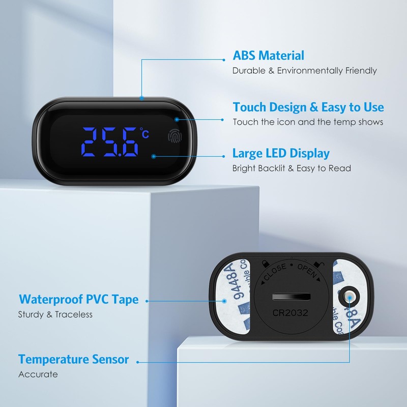 Brifit Aquarium Thermometer, Mini Aquarium Thermometer Digital, LED Display, Touch