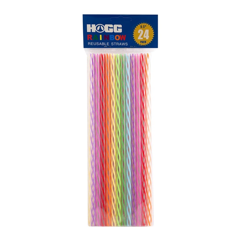 Hogg Reusable Straws - Rainbow (24 Pack), Plastic Straws Reusable,