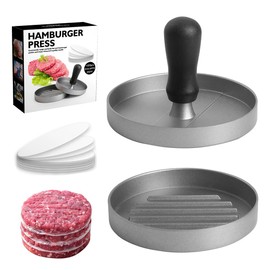 Burger Press with 100 Wax Paper, High-Quality Meat Press for Patties, Non-Stick Coating, Aluminium Alloy, with Ergonomic Handle, Easy to Clean, Ideal for BBQ & Grill (11.2 cm)