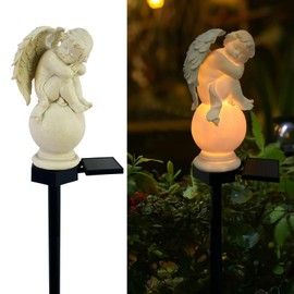 LAIAMER Solar Garden Angel Lights, Waterproof Outdoor Garden Angels Statue Decorations Angels Solar Lights for Cemetery Gravesite Grave Outside Yard Patio Lawn Porch (Sleeping Angel)