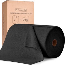 KitchLife Microfiber Cleaning Cloth Roll, 100 Pack - Tear-Away Microfiber Paper Towels, Lint-Free, Reusable, Washable for Kitchen, Car, Dishes, and Sensitive Surfaces (Black)