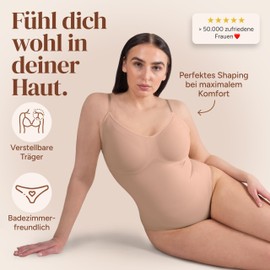 myshape Shapewear Women's Snatched Shaping Body for Maximum Tummy Control Effect, Shapewear with Adjustable Shoulder Straps, Body Shaper Elastic and Skin Friendly, beige, S-M