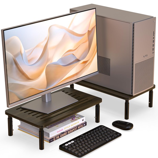 WELL WENG 2 Pack Bamboo Monitor Stand Riser, 4 Adjustable