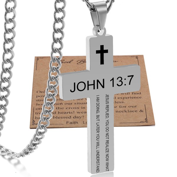 Cross Necklace for Men with Bible Verse, Christian Religious John