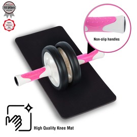 Ultrasport AB roller, AB trainer incl. knee mat, abdominal training for men and women, abdominal muscle roller with multifunction, for seniors, space-saving foldable muscle trainer, White/Pink