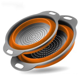 Collapsible Colander Set of 2 Silicone Kitchen Strainer Set, Perfect for Draining Pasta, Vegetable and fruit for Kitchen and Travel Use (Orange)
