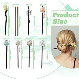 Yitexin 8 Stück Retro Holz Haarnadeln für Dutts, Haarstäbchen mit Blumen und Quasten, Japanische Haarnadel Chinesische Haarstäbe für Langes Haar, Vintage Haaraccessoires für Frauen Mädchen (8 Stück)