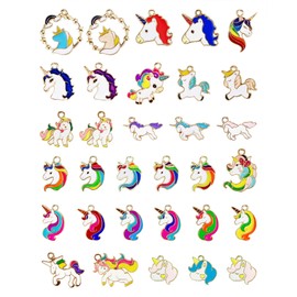 YETOOME 32 Pcs Gold Plated Enamel Unicorn Charms Pendant Assorted Unicorn Charm Accessory for DIY Jewelry Making Necklace Bracelet Earring DIY Jewelry Accessories