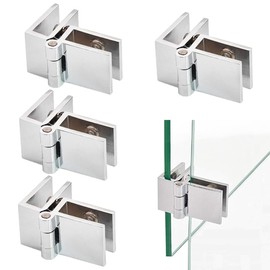 4 Pcs Glass Door Hinge 90 Degree Double Side Shower Glass Hinges Adjustable Glass Cabinet Hinges Zinc Alloy Clamp Hinges for Glass Thickness 5mm - 8mm