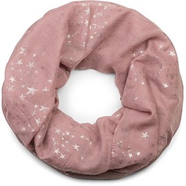 styleBREAKER 01016118 Loop Tube Scarf with Glitter Metallic Stars All Over Print Pattern, Scarf - Antique Pink