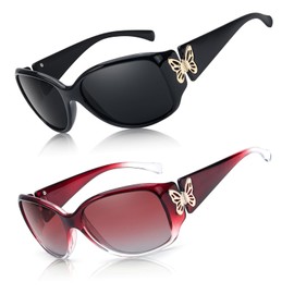 Myiaur Polarized Sunglasses for Women, Trendy Retro Shades with UV400 Protection Butterfly Decors (2 Pack)