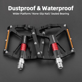 ROCKBROS Mountain Bike Pedals MTB Pedals with Reflector Aluminum Bike Platform Pedals 9/16 Road Bicycle Pedals for Adults Sealed Bearing Lightweight Cycling