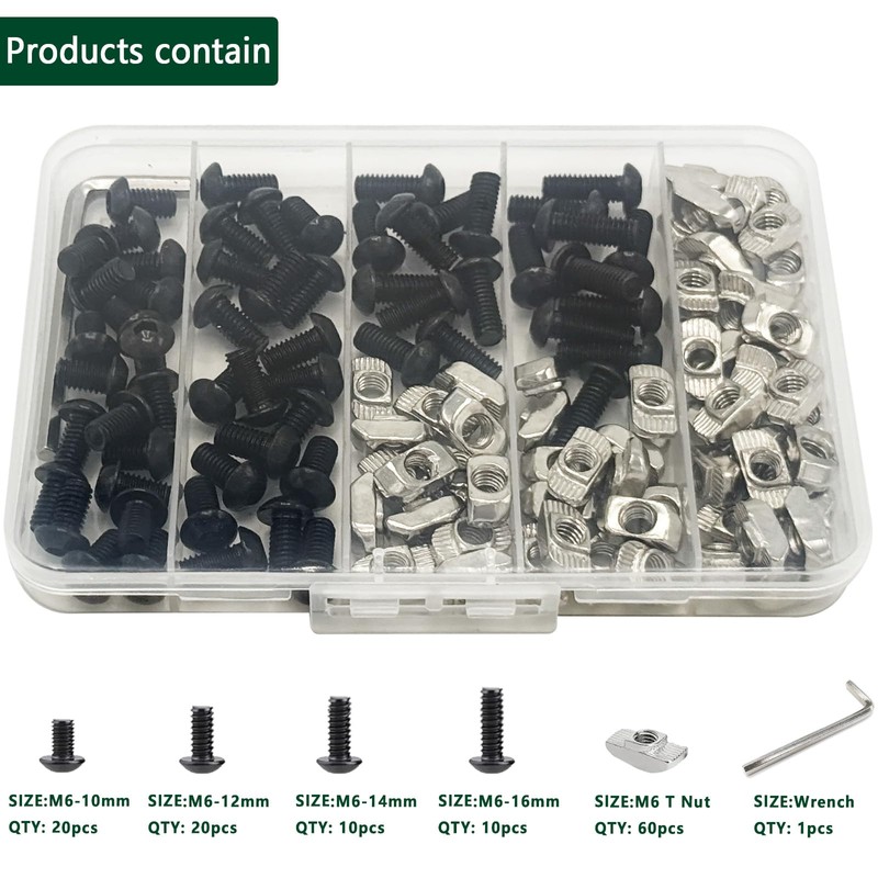 120Pcs 3030 3060 Aluminum Extrusion Hardware Accessories, M6 T Nuts