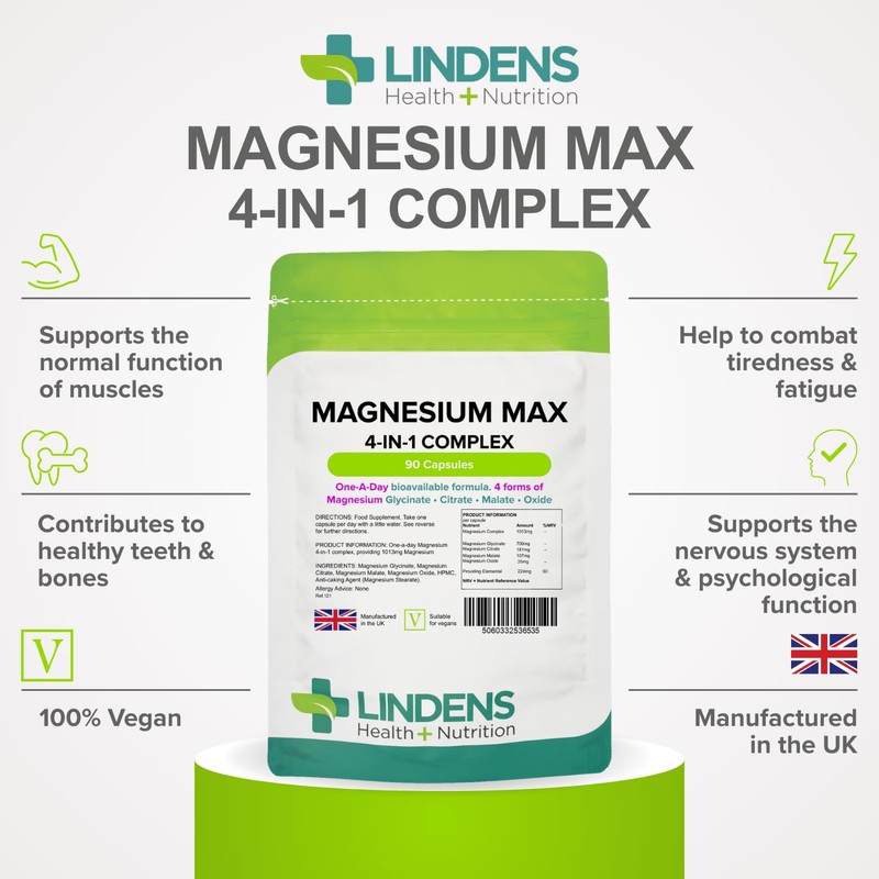 Lindens - Magnesium Max 4-in-1 Complex, 90 Caps - 1