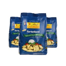Corabella Ricotta & Spinach Fresh Pure Cheese Tortellini Pasta with Eggs, Gouda, Mozzarella Cheese, Sunflower Oil. Convenient Pack of 3 (8.8 Oz Each)