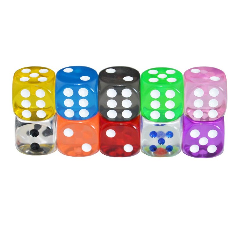 SmartDealsPro 10-Pack D6 Six Sided 16mm Transparent Dice Die for