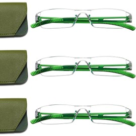 Viseng 3 pairs of reading glasses, blue light blocking glasses, computer reading glasses for men and women, fashionable rectangular one-piece glasses frame+1.0(Emerald Green)