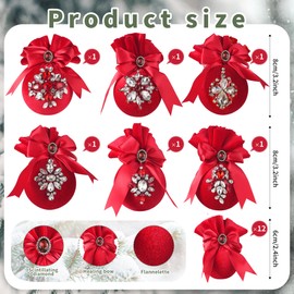 18 Pcs Velvet Christmas Ball Ornament Set Diamond Velvet Tree Decorations Elegant Velvet Ornaments, 3.15 inch & 2.4 inch Flocked Christmas Hanging Ball for Farmhouse Xmas Party Decoration (Red)