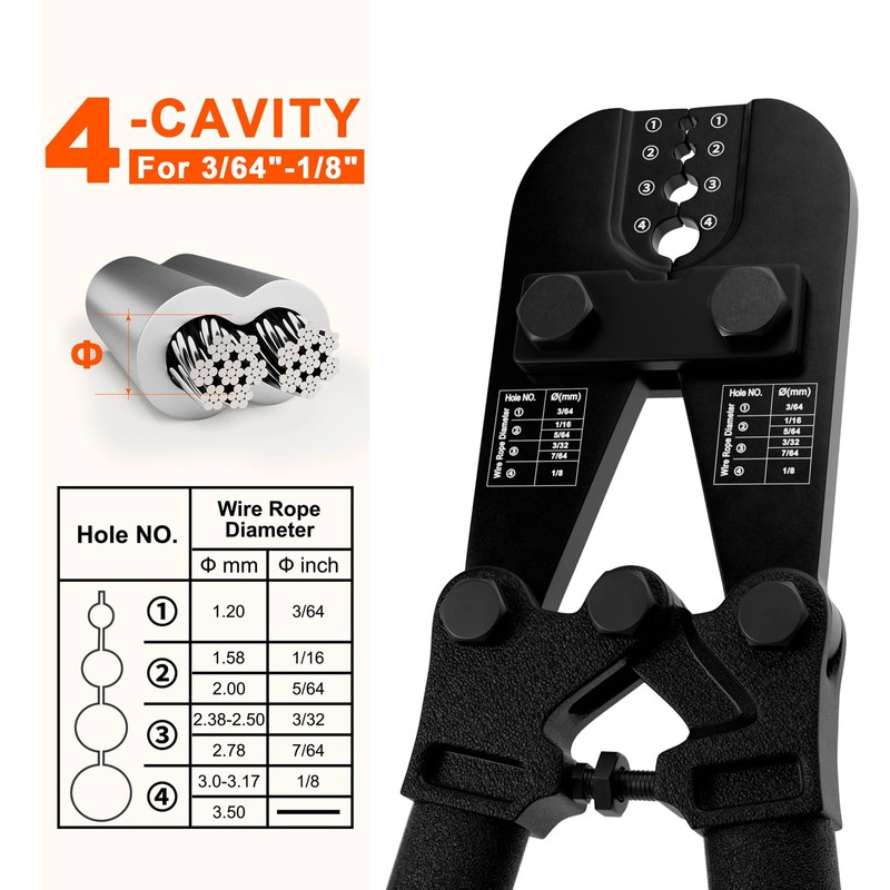 Sanuke Wire Rope Crimper Tool Kit, Swagging Tool for Copper