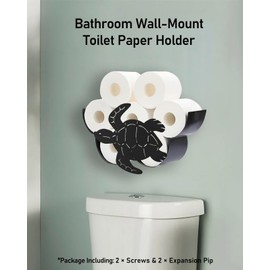 Turtle Toilet Paper Shelf, Black Animal Wallmount Toilet Paper Storage Holder, Metal 8 Rolls Tissue Organizer for Bathroom Decor