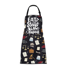 ENSIANTH Lawyer Apron Funny Gifts for Attorneys Eat Sleep Law Repeat Cooking Kitchen Chef Housewarming Apron with Pockets (law apron)