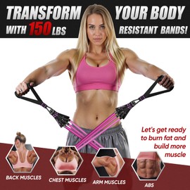 HPYGN Resistance Bands Set with Handles, Exercise Bands Stackable up to 150lbs, Resistance Bands with Door Anchor & Ankle Straps for Fitness, Strength, Yoga, Home Gym Equipment for Women and Men