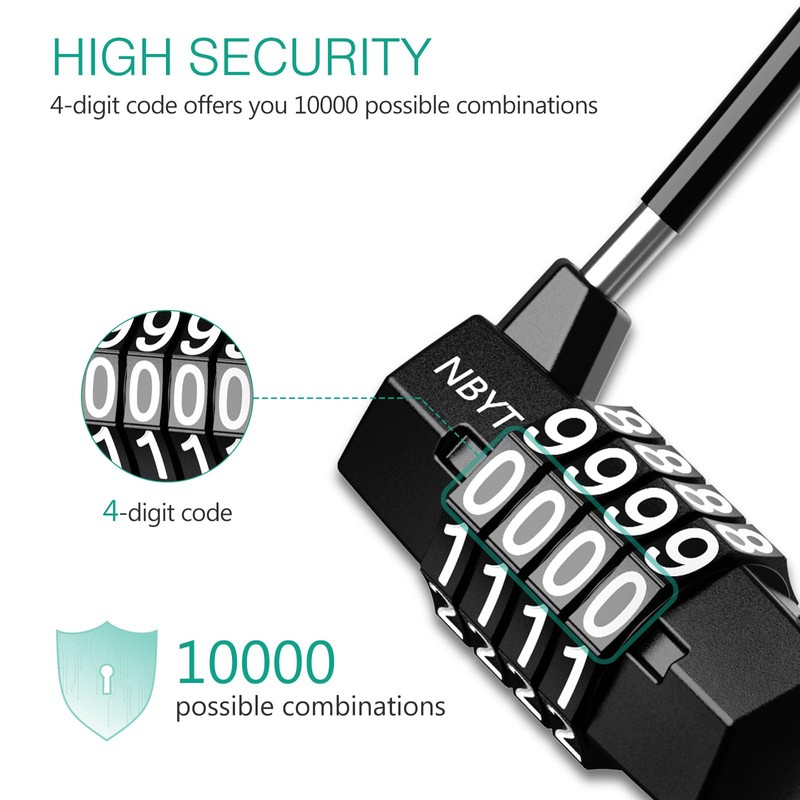 ORIA 4 Digit Combination Padlock, Long Shackle Padlocks with 5mm