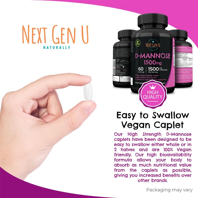 D-Mannose 1500 mg Health Food Supplement 120 Vegan Caplets, Helps