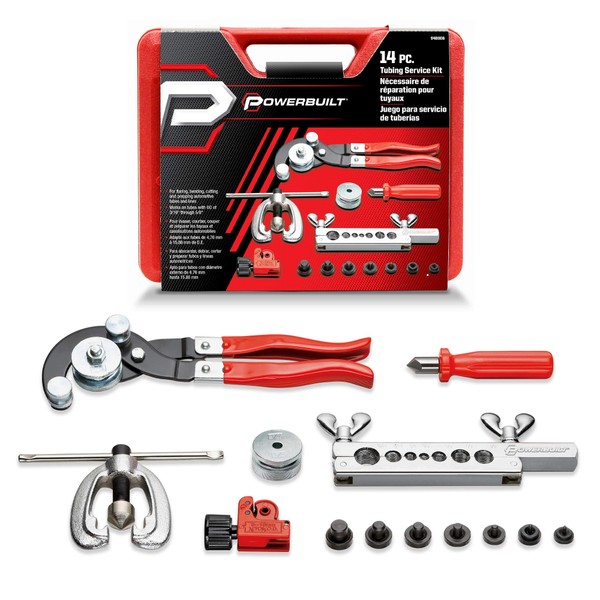 Powerbuilt 14 Piece Master Tubing Service Kit, Cutting, Bending, Flaring Metal Tubes, HVAC, Car Repair, Plumbing, Electrical Tool Set - 948006