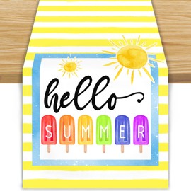 Linen Yellow Ice Cream Hello Summer Table Runner Summer Hawaiian Party Hawaii Party Ice Cream Party Decorations and Supplies for Home 13x72 Inch