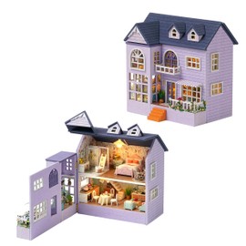 CUTEROOM Wooden Dollhouse Kit DIY Miniature House Easy to Assemble Handmade Kit with LED Light for Children (D032)