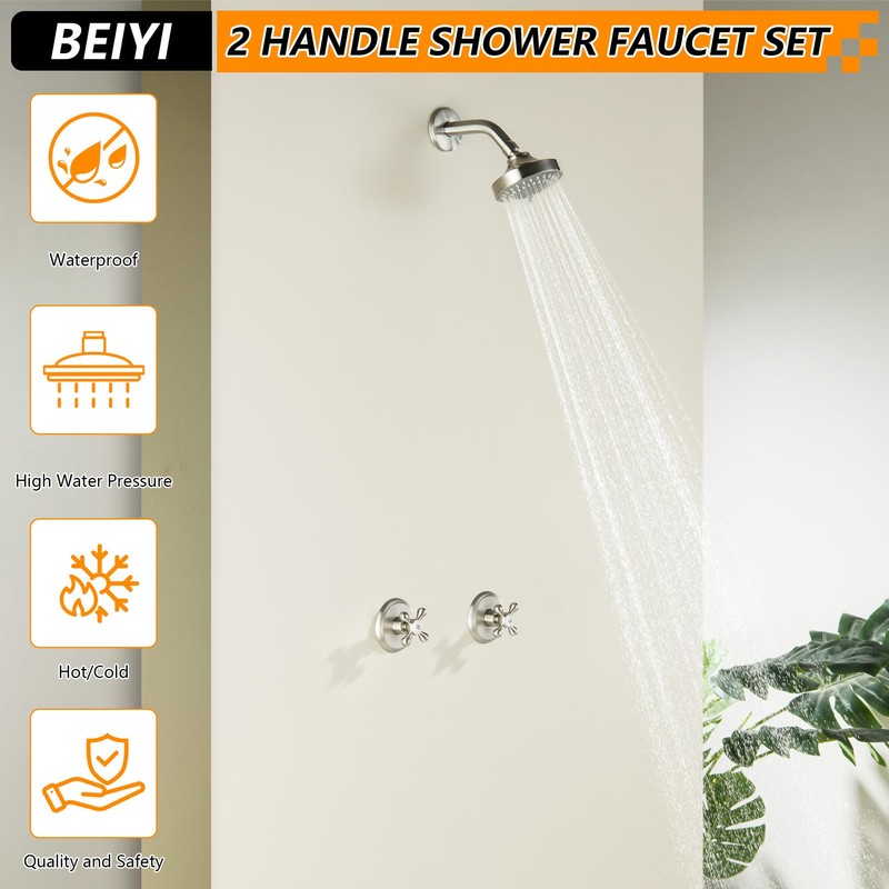 BEIYI 2 Handle Shower Faucet, Two Handles Shower Faucet Set,