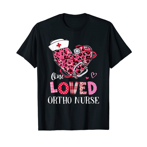 Leopard Heart One Loved Ortho Nurse Valentines Day Matching T-Shirt