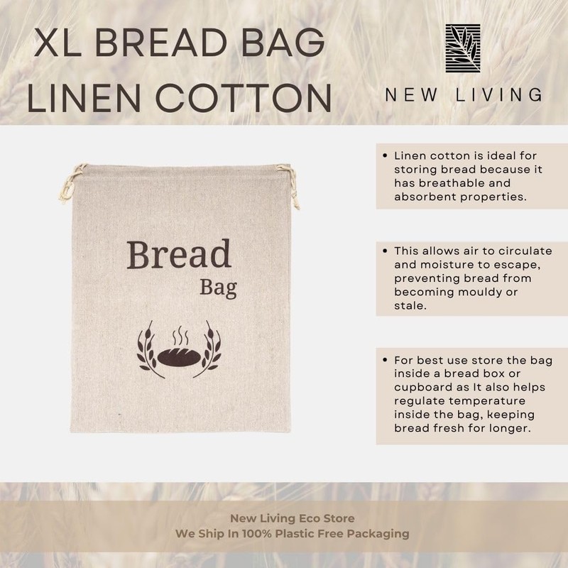 New Living Bread Bag Made of 100% Organic Linen, Extra