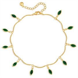 Yumikoo 18k Gold Plated Anklet Ankle Bracelets for Women,Gold Plated Green Teardrop Gemstone Anklet with Adjustable Chain - Fashion Jewelry for Women (Green teardrop gemstone)