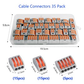 ZFYQ Compact Wire Connectors, 35 Pieces of Cable Terminal Blocks Quick Spring, with Clamp 2-Port 15Pcs, 3-Port 15Pcs, 5-Port 5Pcs, for Solid, Stranded and Flexible Wire