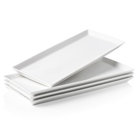 Kanwone White Serving Platters, Porcelain Serving Trays for Parties, Large Rectangular Plates - 14.5 Inch, Set of 4