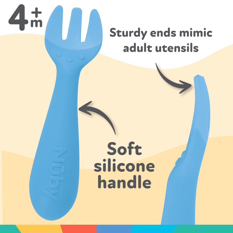 Nuby Silicone Easy Grip Fork & Spoon Set, 12+m in