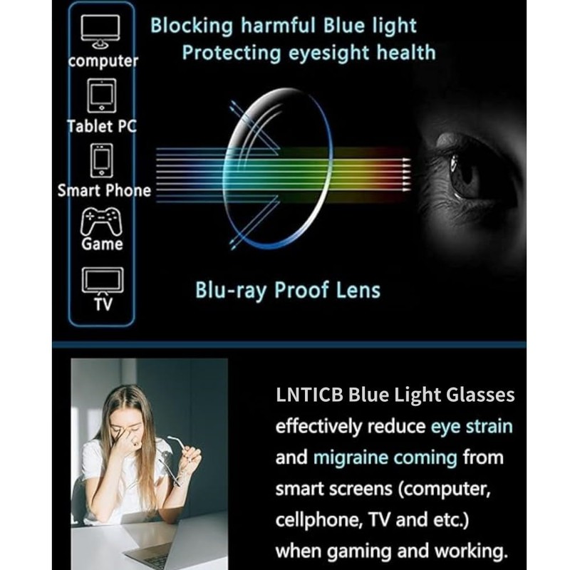 LNTICB® Blaulichtfilter Brille Damen Herren Computerbrille Gaming Blaulichtbrille Unisex Austauschbare