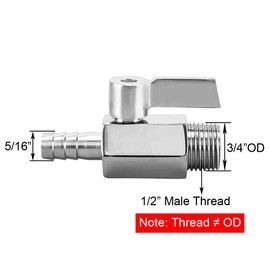 BesNPT Stainless Steel Shut Off Valve 1/2" NPT Male x 5/16" Hose Barb Ball Valve for Water Fuel Air