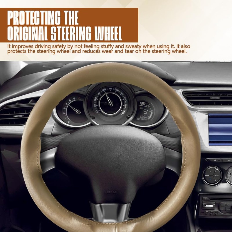 HEVLE Leather Steering Wheel Cover Lace Up, Stitch On Wrap,