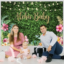 Avezano Aloha Baby Shower Backdrop Green Grass Summer Hawaiian Floral Tropical Photography Background Leaves Baby Shower Party Decoration Props (8x6ft)