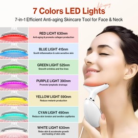 7 Farben Gesichtsmassagegerät gegen Falten, Yofuly Gesicht Schönheit Gerät mit 3 Modi, 45°C Anti-Falten Gesichtsgerät Hautstraffung & Lifting, EMS Gesichtsmassage