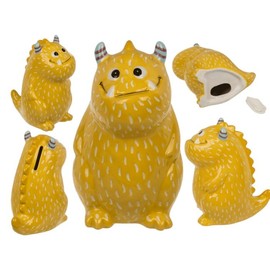 Ceramic Money Box Funny Monster 3 Models Yellow/Blue/Purple Kids Decoration Money Box with Lid (Yellow)