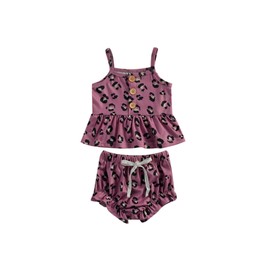 Newborn Baby Girls 2-piece Leopard Outfit Sleeveless Cami Tank Top + Shorts Set Summer Clothes (Purple, 0-6 Months)