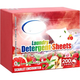 Laundry Detergent Sheets, 200 Count,  Free, Unscented, , , Biodegradable, Plastic Free, Liquidless, Suitable for - Colour: Scarlet Encounter, Size: 200 Count (Pack of 1)