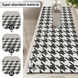 BSADKJFQO Absorbent Splash Guard Mat for Kitchen Sink, 15×5.5 Inch Cute Fast Drying Drip Catcher Behind Faucet Mat, Non-Slip, Washable Sink Mat Gadgets for Bathroom, Kitchen, Bar Houndstooth