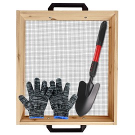 19" x 16" Large Soil Sifter, Soil Sifter for Gardening, Wooden Compost Sifter, Dirt Sifter, Rock Sifter, Soil Sieve with 1/4in Sifting Screen, Sifting Peat Moss Gravel for Wheelbarrow Trowel Tool Set