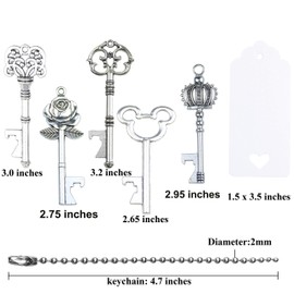 Aokbean 50pcs Mixed Style Skeleton Vintage Key Bottle Opener Wedding Party Favors Guest Gift Set with Blank Tags and Keychain (Silver)