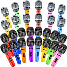 Feradny 28 Pieces Inflatable Microphones Bulk Large Blow up Microphone Assorted Colors Inflatable Pretend Play Microphone Inflates for Birthday 80s 90s Musical Concert Party Supplies, 2 Styles